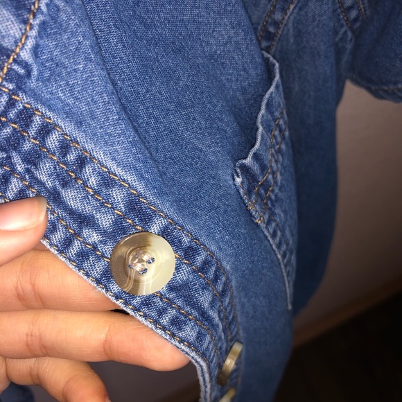 Denim open neck button up. - Picture 2 of 3